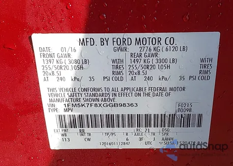 2016 Ford Explorer Limited z USA, uszkodzony, nr VIN 1FM5K7F8XGGB98363